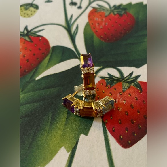 14K Multi Gemstone/Diamonds Earrings - Amethyst, Citrine, Topaz - Picture 16 of 16